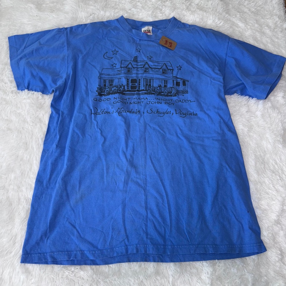 Vintage Walton's Mountain John Boy House Blue Anvil T Shirt‎ Mens Large